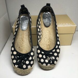 Michael Kors Meg Blacked and Cream Polka Dot Canvas Espadrilles